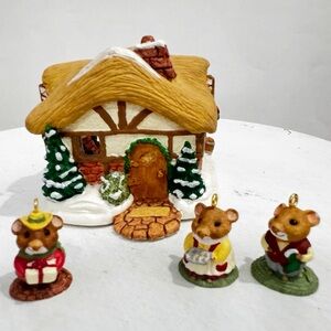 Vintage 90s Hallmark Ornament Moustershire Christmas Keepsake Mice Cottage 1995